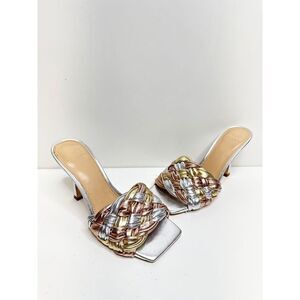 Marc Fisher LTD Sandals Womans Size 5 Silver Slip On Draya Woven Detailed Heels